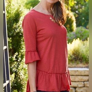 Matilda Jane Women’s Rule The Day Red Ruffle Hem Blouse L Whimsical Cottagecore